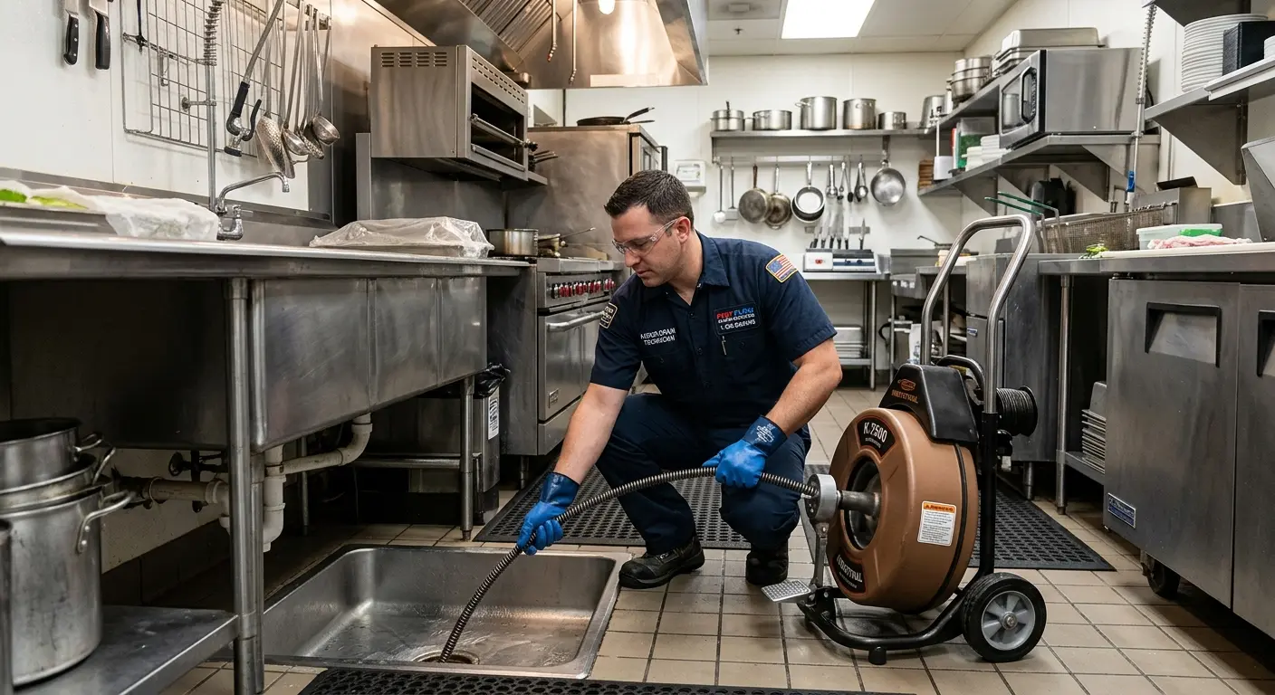 Commercial drain cleaning service in a restaurant kitchen in Juneau